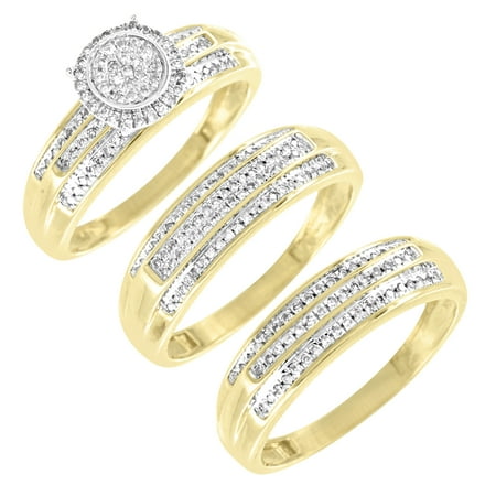 trio 10k 50ct engagement bridal diamond ring yellow gold