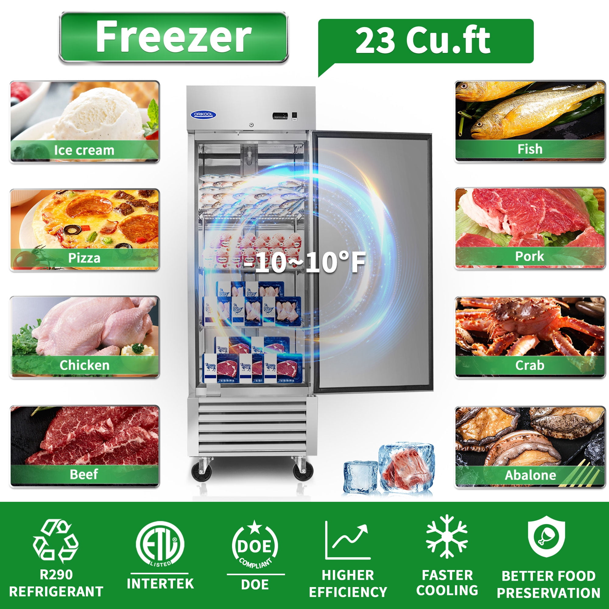 Ndrfhaj 23 cu ft Commercial Display Freezers, Stainless Steel