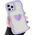 thumbnail image 2 of for iPhone 12 Pro Max Case(6.7" 2020), Cute Clear 3D Love Heart Wavy Frame Full Protection for iPhone 12 Pro Max 6.7" Soft TPU Shockproof Phone Cover for Women Girls,Purple, 2 of 10