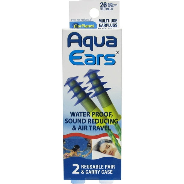 Aqua Ears Reusable Earplugs with Carrying Case, 2 Pair