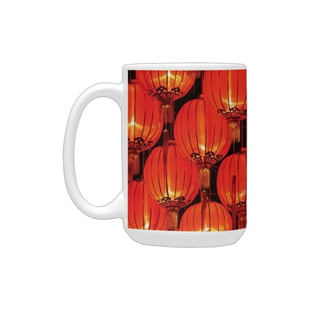 

Lantern Decor Group of Oriental Lanterns in the Air Cultural Belief Show Preparation Deity Life Om P Ceramic Mug (15 OZ) (Made In USA)