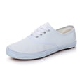 thumbnail image 2 of EliteGoogv Womens Canvas Shoes White Sneakers Lace Up Flat Shoes For Women Men Casual Sneakers Closed Toe Round Toe Summer Daily Shoes US: 7.5 White, 2 of 9