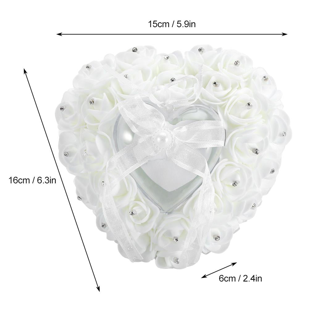 Blanc boîte à bagues de Mariage en Forme de Coeur Romantique Rose Strass décoration Anneau Coussin Coussin Anneau en Forme de Coeur Alvinlite Oreiller de Bague de Mariage 