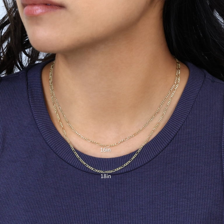 Nuragold 10k Real Yellow Gold Figaro Link 2mm Chain Necklace (16