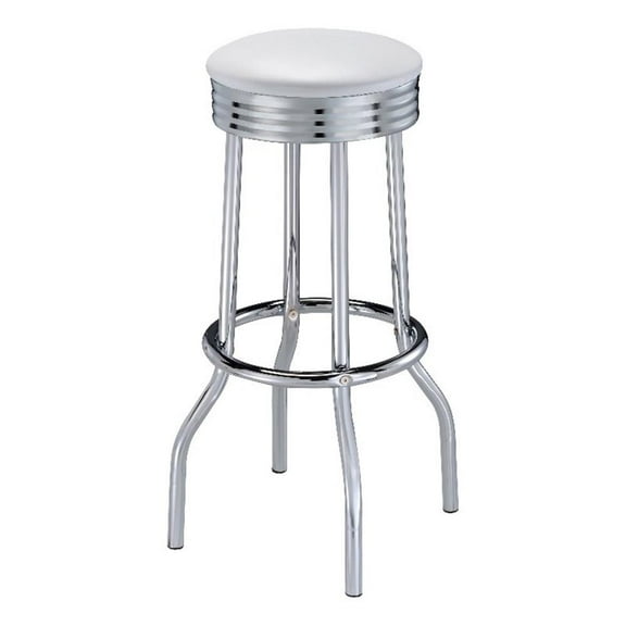 Retro Upholstered Metal Swivel Bar Stool White (Set of 2)