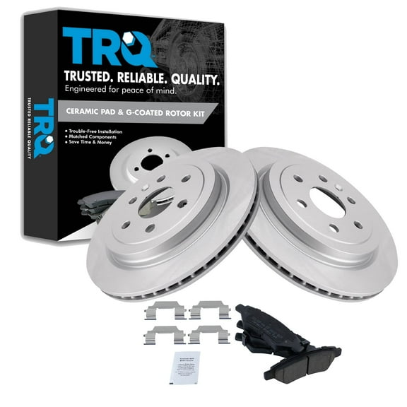 TRQ Rear Brake Pad & Rotor Kit Brake Pads Brake Rotor Ceramic Premium G-Coated Fits Select 2010-2016 Cadillac SRX