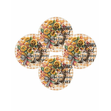 Fall Round Placemats Set of 4 Sunflower Bow Wreath Place Mats Thanksgiving Woven Placemat Autumn Maple Leaves Plaid Circle Braided Table Mat for Kitchen Dining Table Autumn Party Home Decor 15 Inch