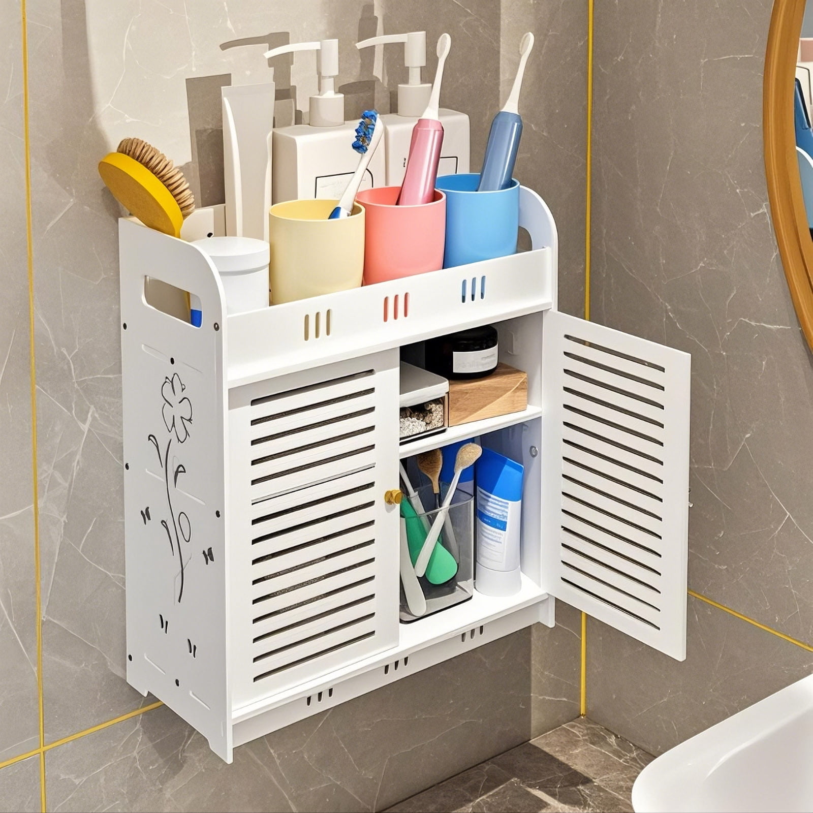 PinkSheep Bathroom Medicine Cabinets, Wall Mount Over the Toilet Storage Cabinet Organizer with 2 Doors and 5 Shelves, White