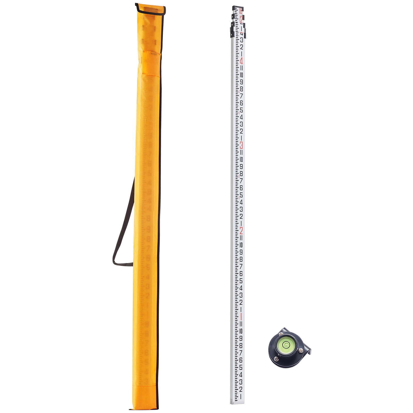 KFFKFF Aluminum Measuring Rod, 16-Ft/8ths, 4-Part Extendable Survey Stick, Dual-Sided 1/8in Scale, Aluminum Construction Level Rod with Bubble Level & Portable Bag for Residential & Commercial Use