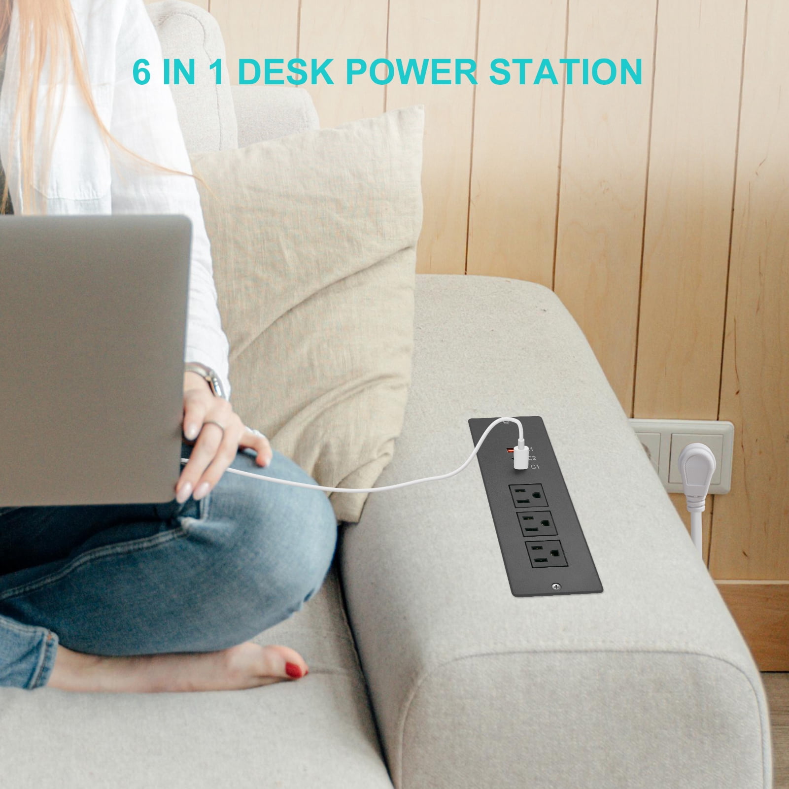 45W Recessed Power Strip USB C for Laptop,Flush Mount Desk Power Outlets 3 AC Outlets 3 USB Ports Flat Plug Extension Cord Built in Sofa Table Cabinet Nightstand Couch