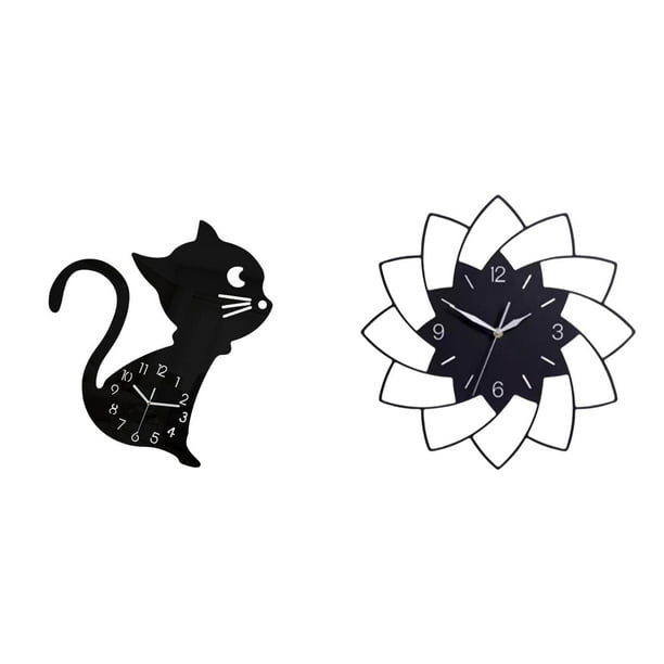 Reloj de pared,Reloj de pared con diseño de gato para guardería,sala de juegos y interior,Reloj de pared grande,Reloj de pared acrílico silencioso sin tictac,Reloj de pared grande para
