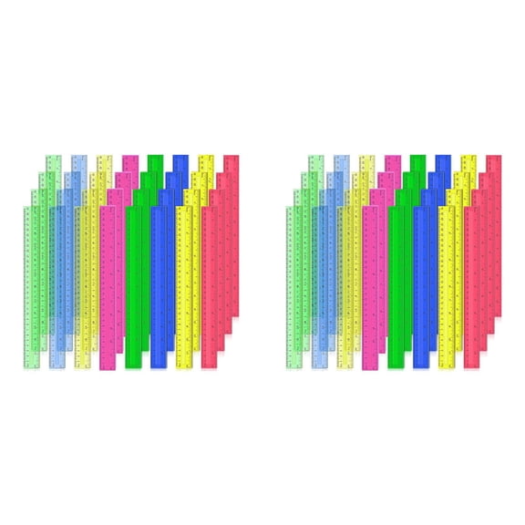 12 Inch Plastic Rulers, 64 PCS Transparent Assorted Color Metric Bulk Rulers with Inches Centimeters Millimeter.