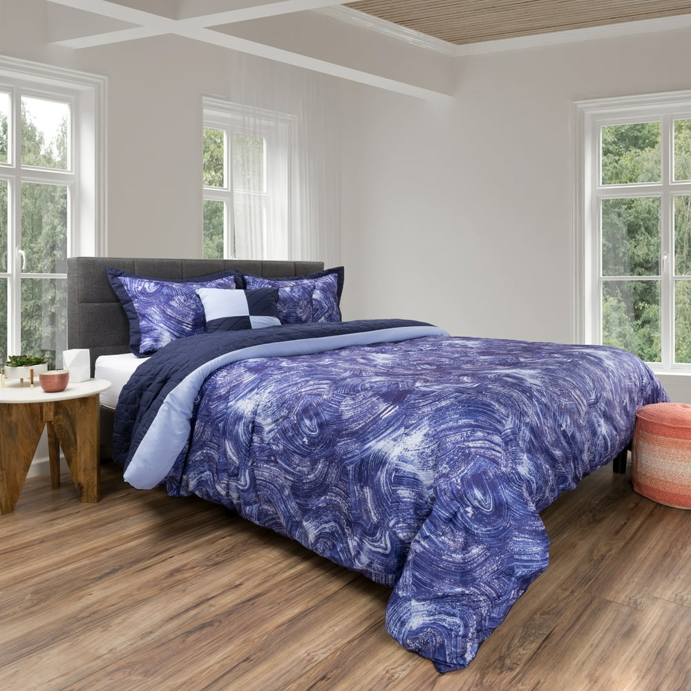 Comforter Set 5 Piece Queen Bedding Set With 2 Decorative Pillows, 2 Shams and Whimsical Swirl