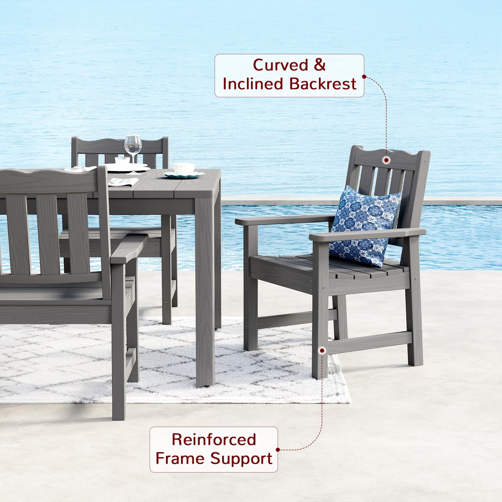 STOOG Patio Dining Table for 6 Person with Umbrella Hole, 63" All-Weather Outdoor Dining Table for Garden, Backyard, Poolside, Gray