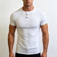 thumbnail image 3 of FRSASU Men's Henley Shirts Short Sleeve Casual Ribbed Knitted Summer T-Shirt Slim Fit Workout Muscle Tops White, 3 of 5