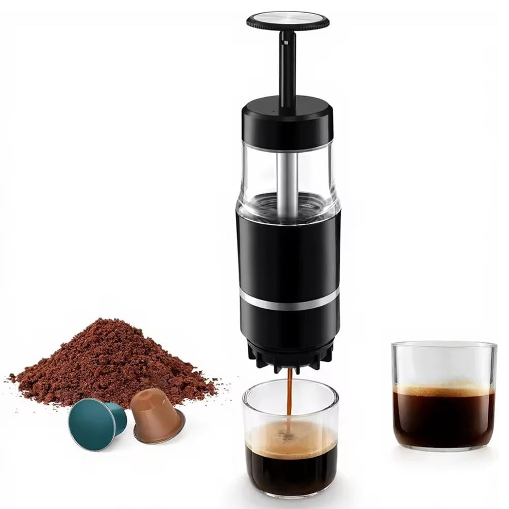 Portable Espresso Maker for Travel & Camping 18 Bar Manual Coffee Machine Ground Coffee & Pods Small Hand Press Espresso C-offee Maker for Office, Hiking, RV - Black