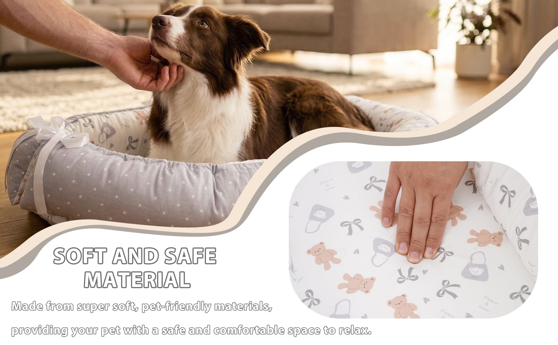 Dog Bed and Cat Bed - 100% Cotton with Foam Pet Bed for Small and Large Dogs-Grey
