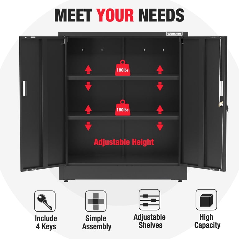 WORKPRO Metal Garage Storage Cabinet, 37" H, Locking Doors, Black photo 8