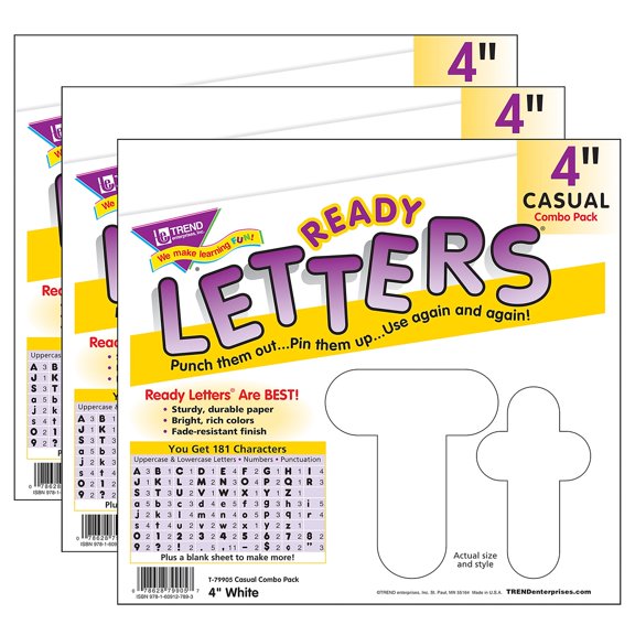 Trend Enterprises T-79905-3 White 4 in. Casual Uppercase Lowercase Combo Pack - Pack of 3
