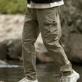 thumbnail image 2 of Lorytime Men Cargo Pants with Pockets Cotton Drawstring Elastic Waist Straight Leg Trousers Zipper Sports Pants Outwear, 2 of 7