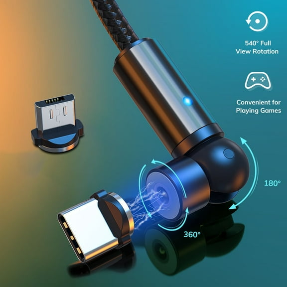 SPRING PARK 540 Degree Rotatable QC3.0 Magnetic Micro-USB Type-c Fast Charging Cable Cord