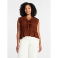 thumbnail image 2 of Time and Tru Women's Textured Tie Front Top, Sizes XS-XXXL, 2 of 6