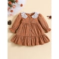 thumbnail image 2 of Faithtur Enfants Filles Robe en Velours Côtelé, Robe à Manches Longues Dentelle Patchwork Plissée Automne une Ligne Robe, 2 of 9