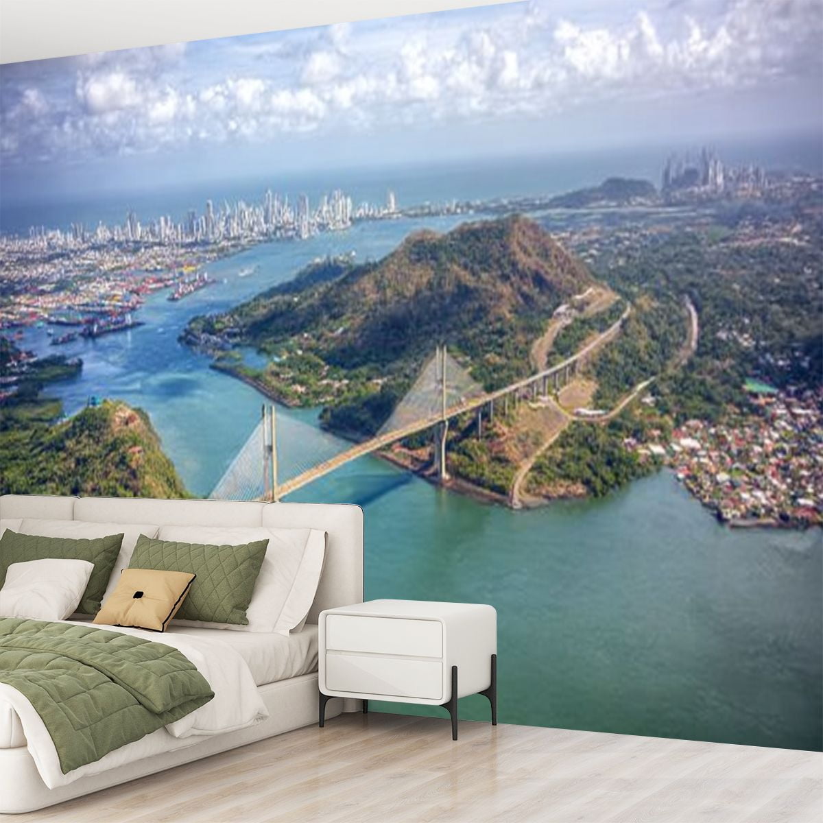 Peel and Stick Wallpaper Aerial view Bridge Americas Panama Modern Art Wall Mural Decor Self Adhesive and Removable 69in x 98in