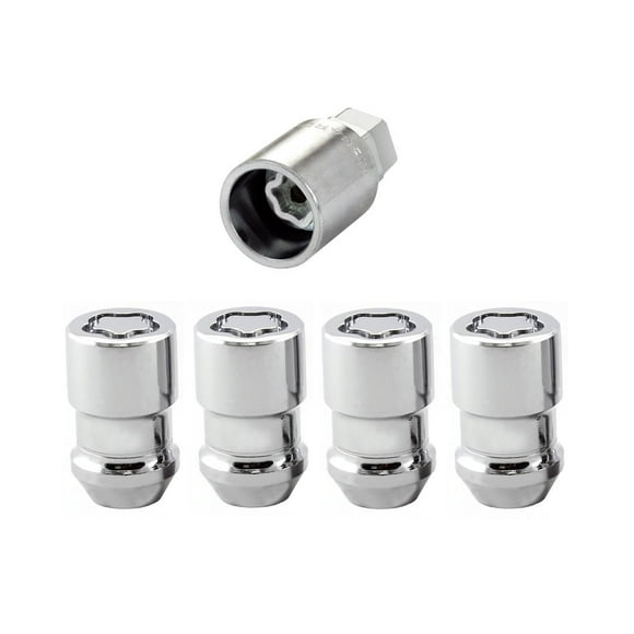 McGard Wheel Access Wheel Lock 24130 Lug Nut Lock; 1/2 Inch-20 Thread Size; Conical Seat; Acorn Lug; 1.46 Inch Overall Length; 13/16 Inch Wrench Size; Chrome Plated; Steel; Set Of 4 With Key