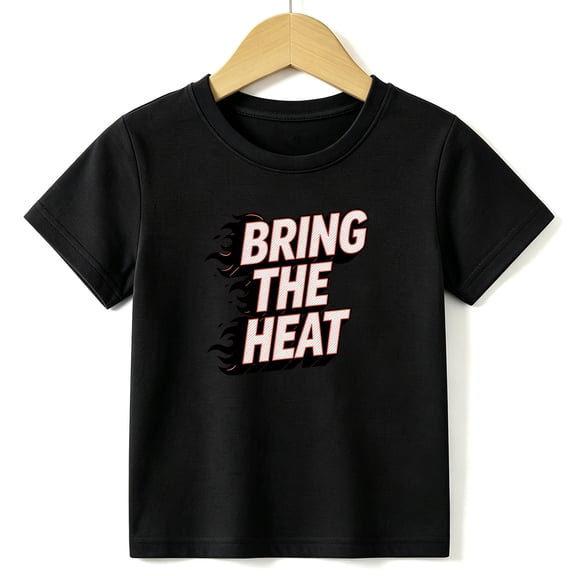 Boys Graphic Tees Bring The Heat Kids T Shirt Flame Cool 100% Cotton Short Sleeve Soft Tops 4-13Y Black