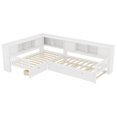 thumbnail image 6 of L-Shaped Twin Platform Bed with Trundle and Storage Drawers, Solid Wood Corner Bed with Shelves, No Box Spring Needed, White, 6 of 10