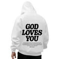 thumbnail image 2 of Curuila Mens Hoodies Letter Print Long Sleeve Pullover With Pocket Fashion Loose Warm Autumn Winter Sweatshirt White Size S, 2 of 7