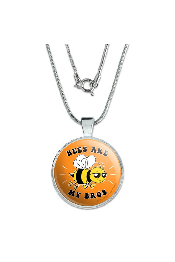 Bees Are My Bros Funny Humor 1" Pendant with Sterling Silver Plated Chain