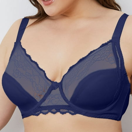 

TOWED22 Bras For Women Full Coverage Wireless Bras for Women Unpadded Unlined Lace Bra Dark Blue