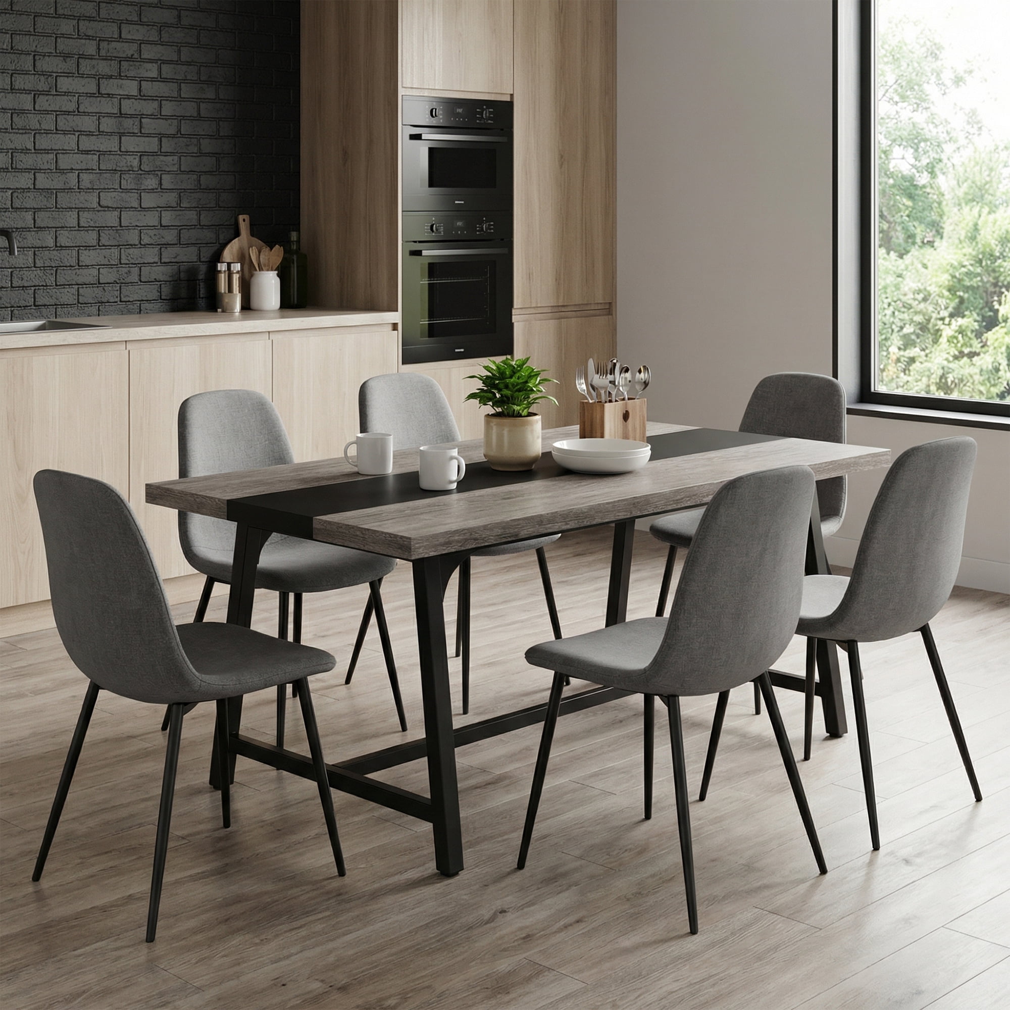 MAYEERTY 70.87 Inch Rectangular Wood Dining Table, Rustic Brown Kitchen Dinner Table with Heavy Duty Metal Frame for 6 to 8 People