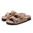 thumbnail image 1 of Zapatillas de mujer Zapatillas de felpa Mules Zapatillas planas con punta abierta Mujer Zapatillas de piel sintética Correa de hombro ajustable Otoño Invierno Cálido Zapatillas de casa Moda (Si, 1 of 5
