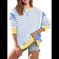thumbnail image 2 of Sudadera Informal de Larga con Cuello Redondo y Rayas de Color Block para Mujer. Azul M, 2 of 5