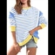 thumbnail image 2 of Sudadera Informal de Larga con Cuello Redondo y Rayas de Color Block para Mujer. Azul XXL, 2 of 5