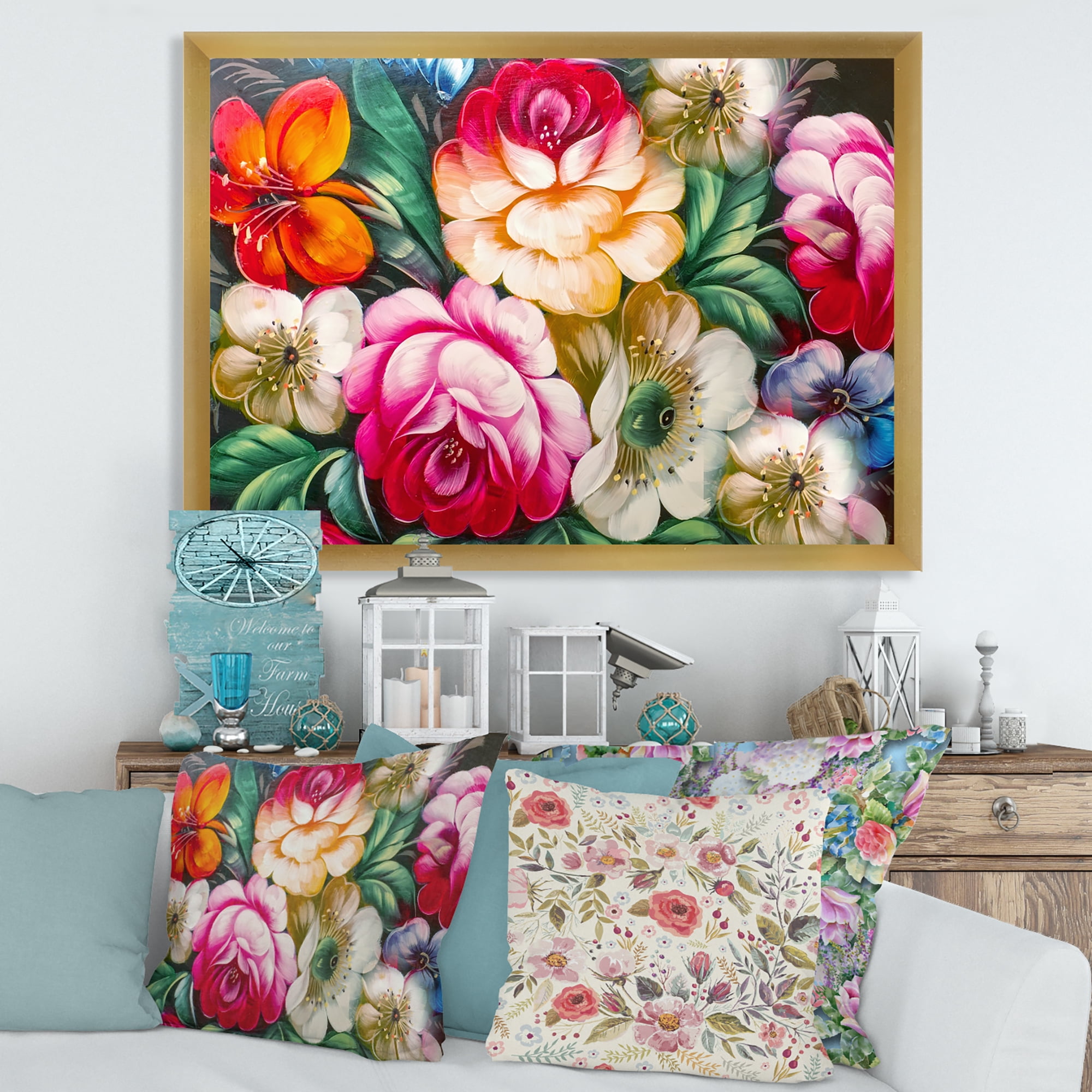 Designart 'Vintage VIbrant Yellow and Red Flower Still Life II' Traditional Framed Art Print