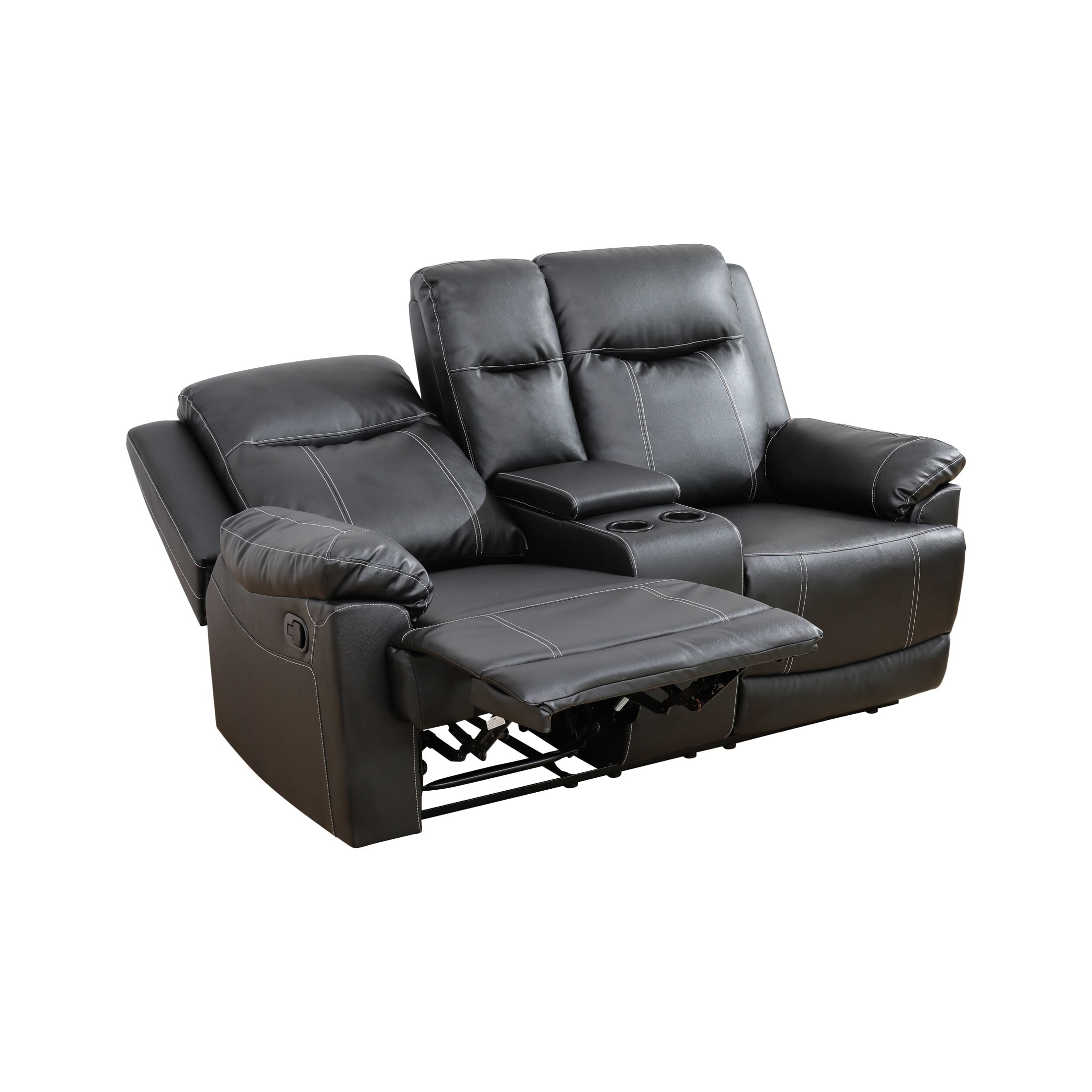 Aukfa Double Recliner Loveseat Sofa, Overstuffed Loveseat with Cupholder for Living Room, Black