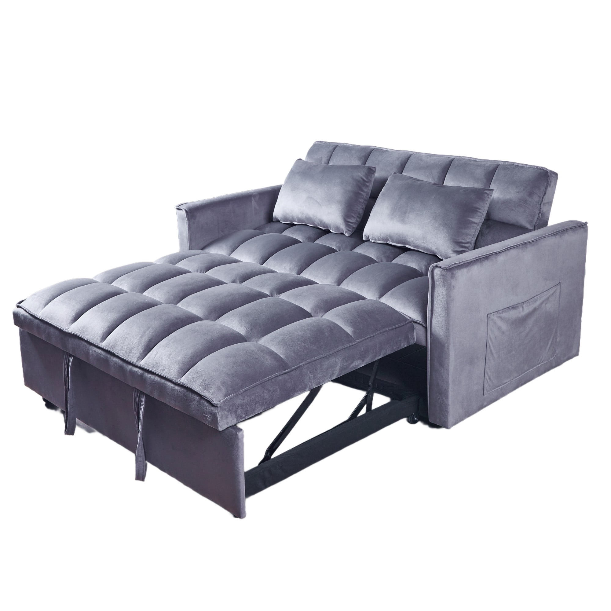 Gewnee 51.1 Inch Convertible Sofa Bed,Velvet Loveseat Sofa with Foldable Sofa Bed,Sleeper Sofa for Living Room or Office,Futon Sofa with Adjustable Backrest.Dark Grey