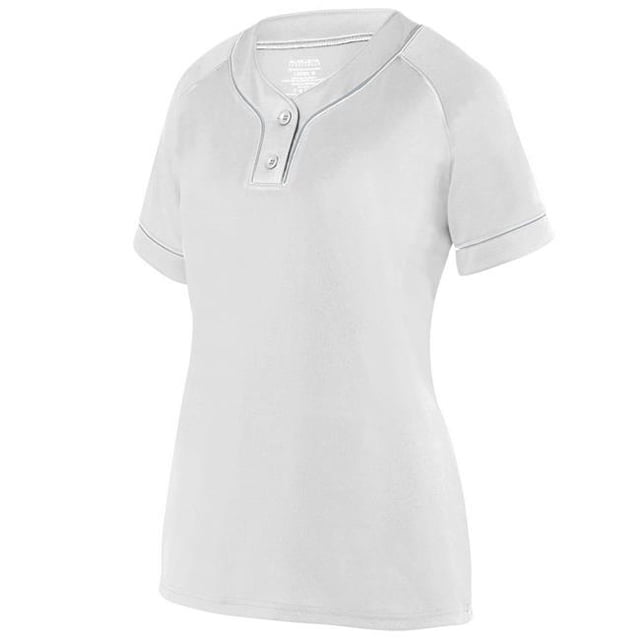 1670A-White- Silver-XL Ladies Overpower Two-Button Jersey, White & Silver - Extra Large