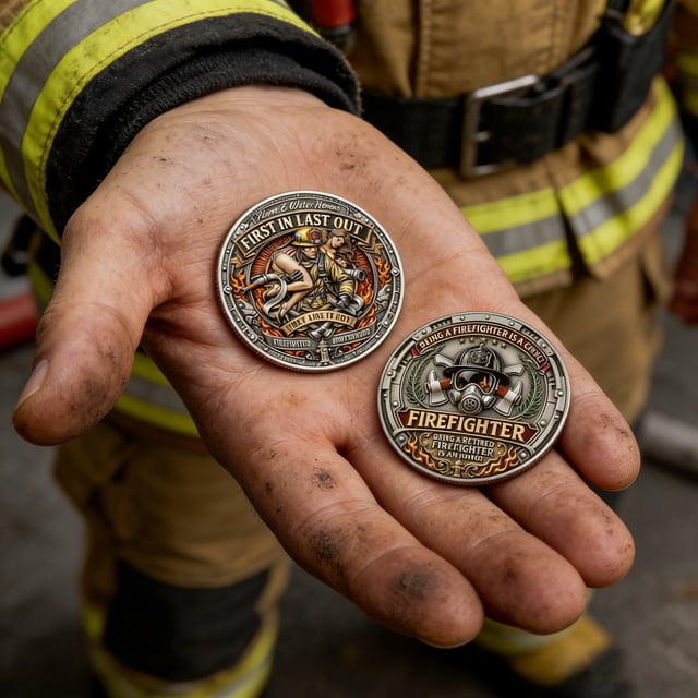 shyuyusa Fire Service Honor Commemorative Token, Embossed Metal Craft Coin, Matte Texture Keepsake for Memory Preservation, Desktop Art Decoration