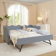 thumbnail image 2 of Bed Frames Cozy Gingham Daybed with Trundle Twin Size Sofa Bed No Box Spring Needed, with USB Port and Adorable Wave Shaped, Linen Fabric, Navy,Adjustable Bed Base, 2 of 16