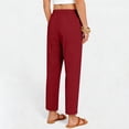 thumbnail image 5 of Lumtrix Cotton Linen Pants for Women 2026 Summer Drawstring High Waisted Capri Wide Leg Beach Vacation Trousers with Pockets Wine L, 5 of 7