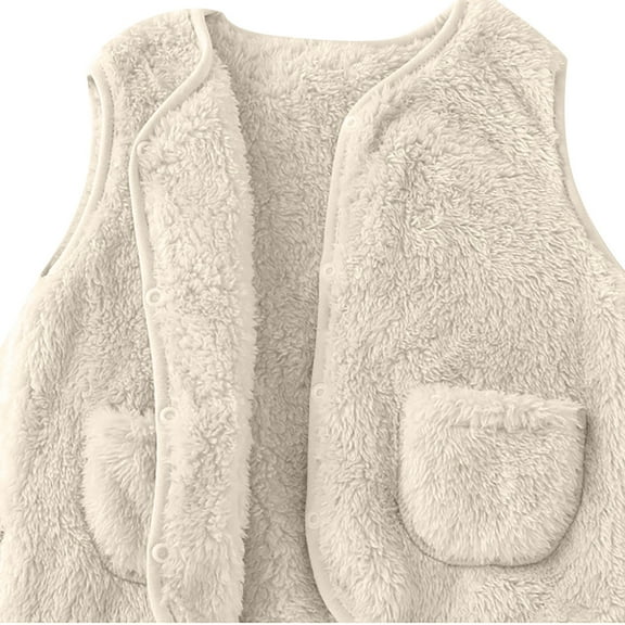 Ruyang Baby Sherpa Fleece Vest New Born Girls Boys Cute Warm Fuzzy Sleeveless Jackets Pockets Fall Winter Button Down Coat