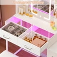 thumbnail image 5 of Tomnk 43" Vanity Desk with Stool, LED Mirror, Glass Top and RGB Drawers, White, 5 of 8