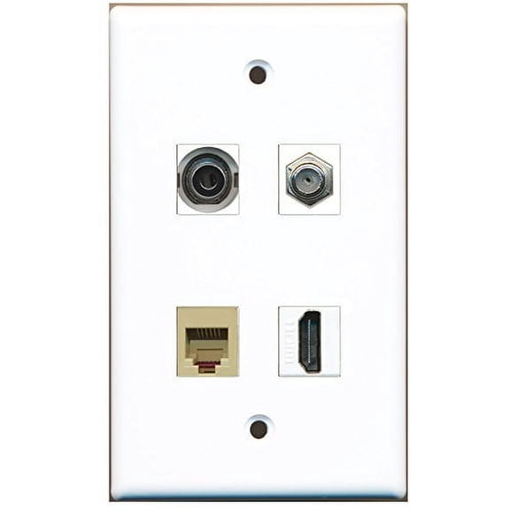 RiteAV - 1 Port HDMI 1 Port Coax Cable TV- F-Type 1 Port Phone RJ11 RJ12 Beige 1 Port 3.5mm Wall Plate