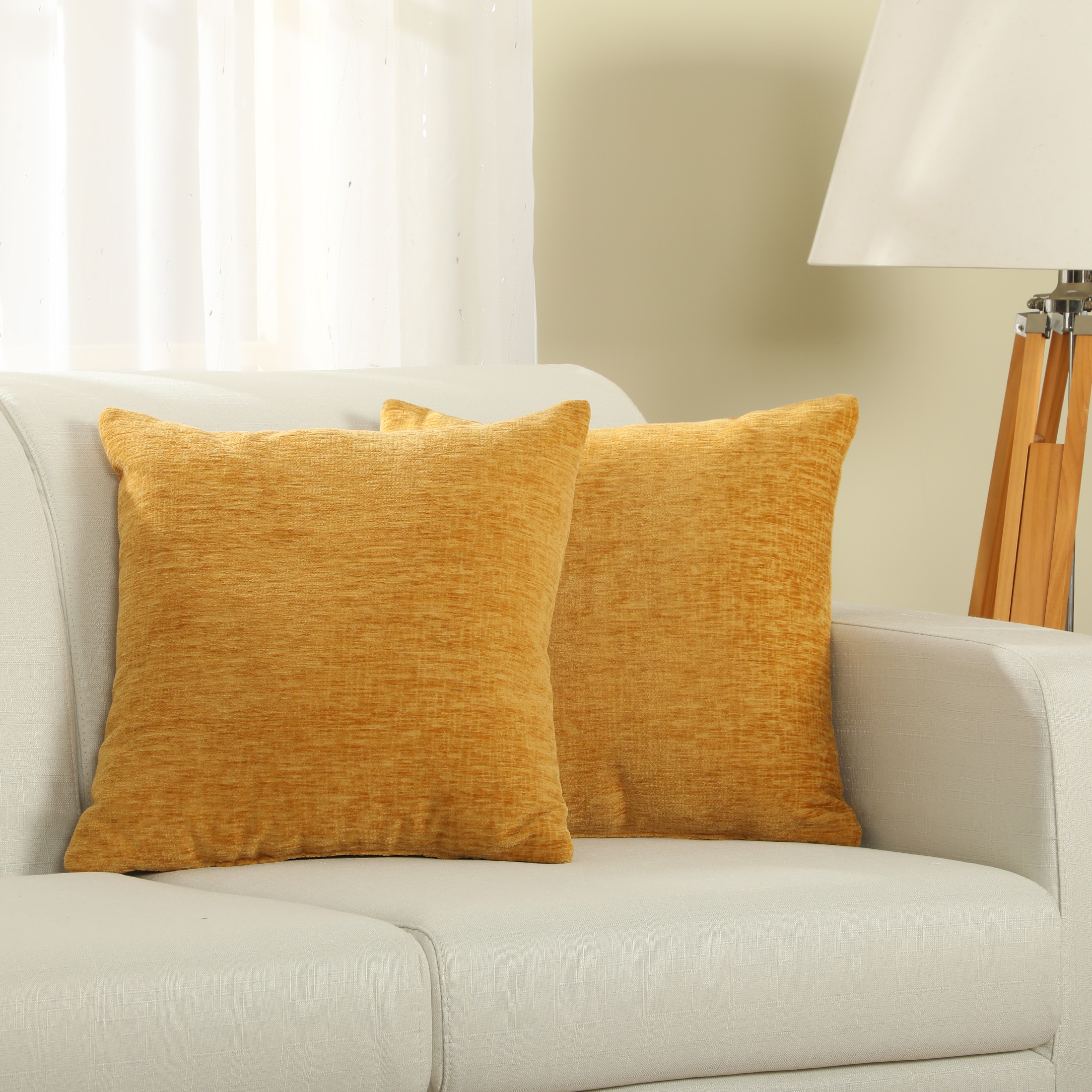 Mainstays Chenille Yellow Pillow 18''x18'', 2 Pack - image 4 of 5