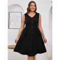 thumbnail image 5 of SHOWMALL Women Plus Summer Midi Dresses Sleeveless Casual Loose Black 4X Swing Button Down Beach Dress with Pockets, 5 of 6